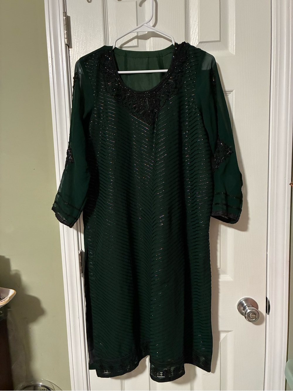 Elegant Women's Dark Green Beaded Tunic Dress
